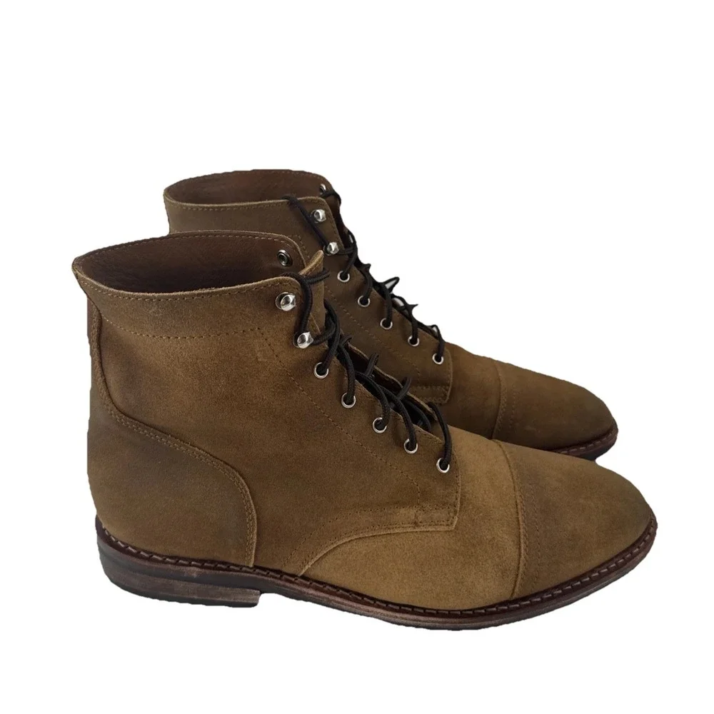 Thursday Everyday Captain Boots Men 15 Brown Suede Leather Cap Toe Lace Up Ankle